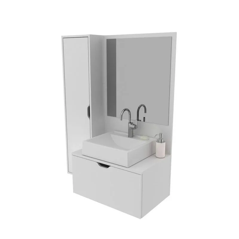 Gabinete Para Banheiro Com Espelho 90x115cm Branco Tecno Mobili
