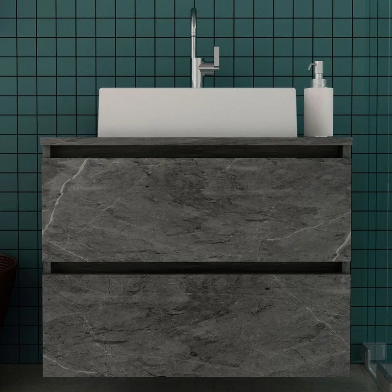 Armário De Banheiro 2 Gavetas Mármore Lunar Bn3607 - Tecno Mobili