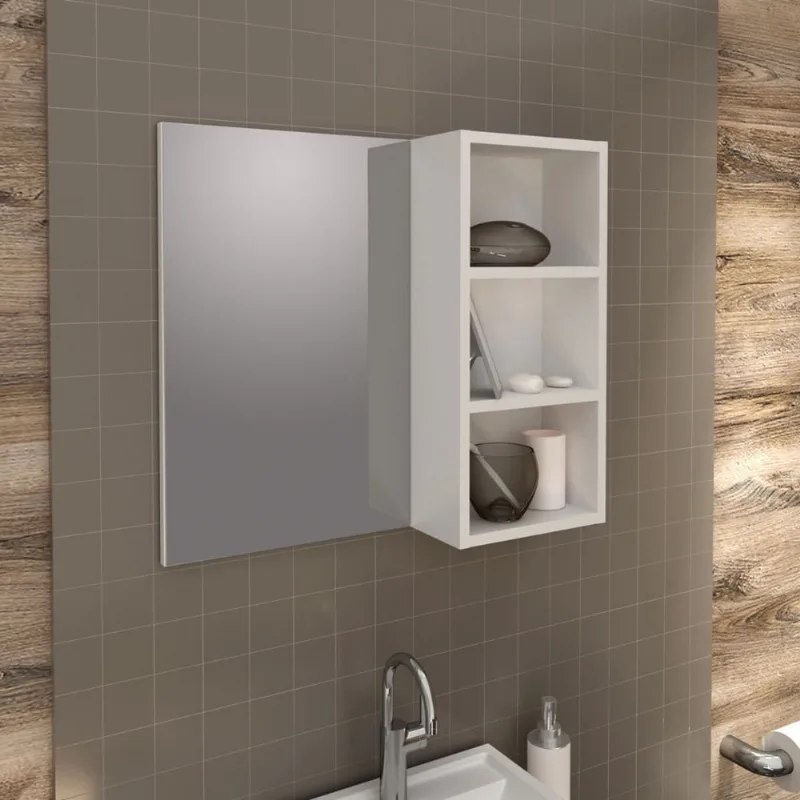 Espelho para Banheiro com 3 Nichos 60x54cm Branco Tecno Mobili