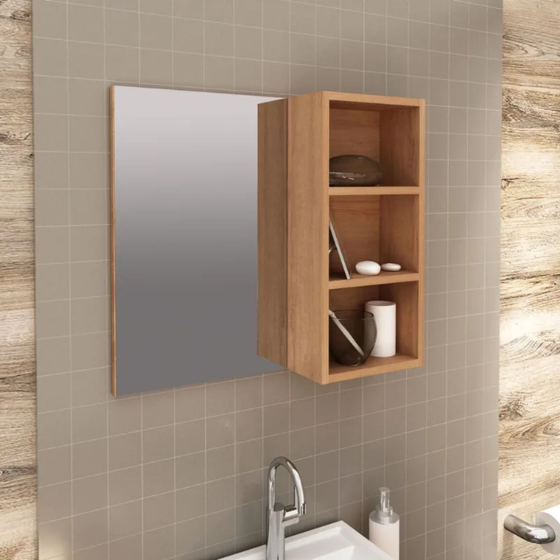 Espelho para Banheiro com 3 Nichos 60x54cm Amêndoa Tecno Mobili