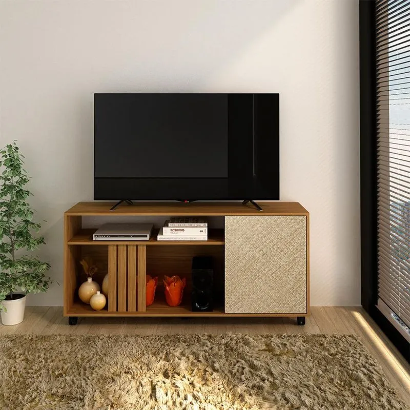 Rack para TV até 42 Polegadas Temis 1 PT Natural e Palha