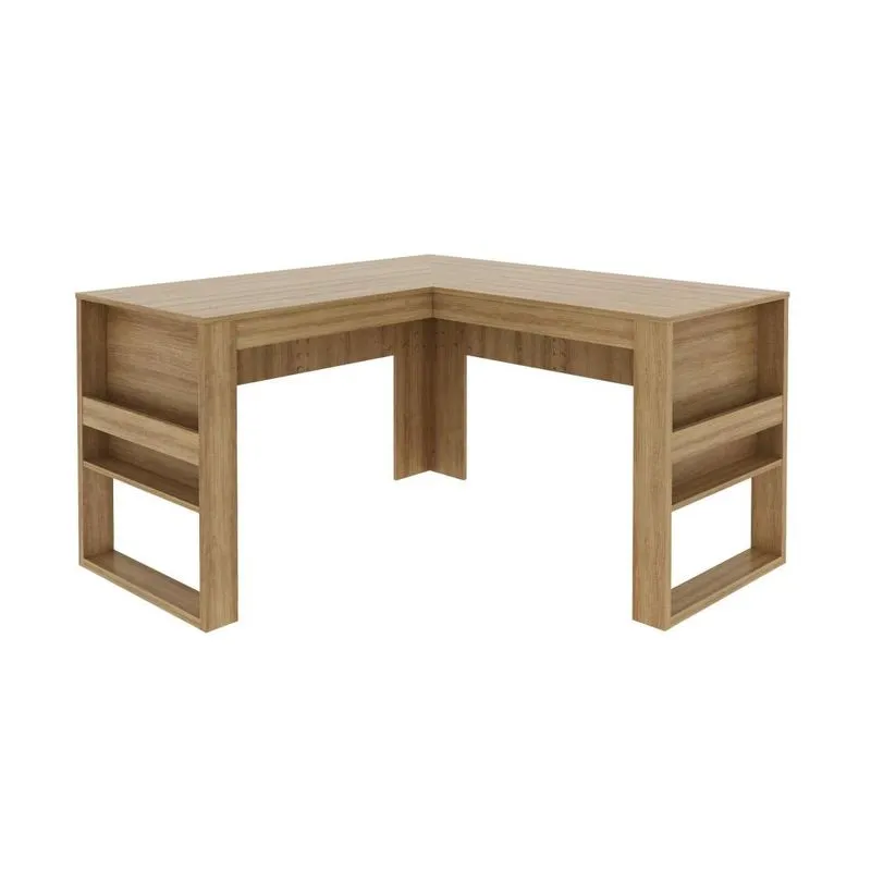 Mesa para Escritório 136cm em L com Detalhe Ripado ME4145 Amêndoa Tecnomobili