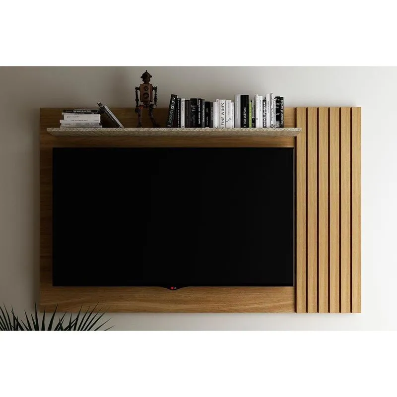 Painel Home p/ TV até 65 Pol PA2914 Ripado c/ Prateleira 160x102cm Natural - Tecno Mobili