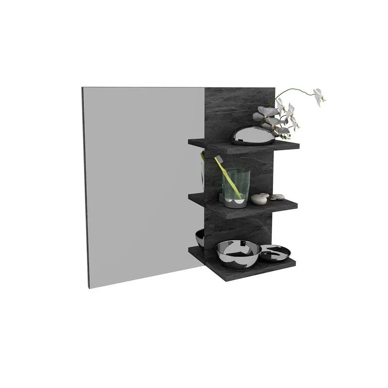 Armário de Banheiro c/ Espelho BN3608 3 Prateleiras 60cm Mármore Lunar - Tecno Mobili