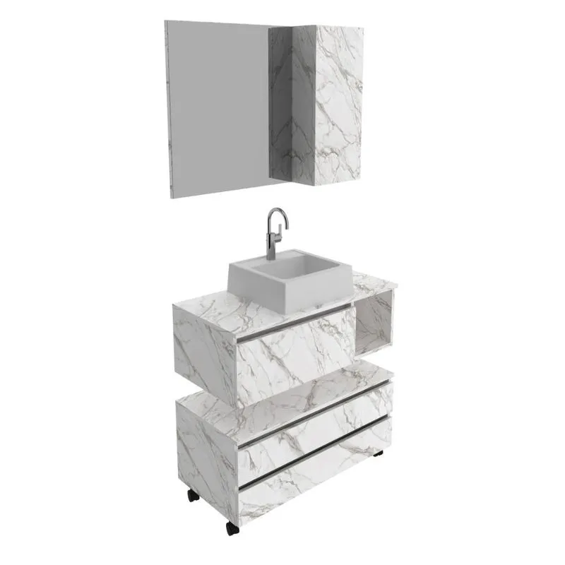 Conjunto Para Banheiro Bn3617 Mármore Branco Com Cuba Branca 35X34Cm Tecnomobili