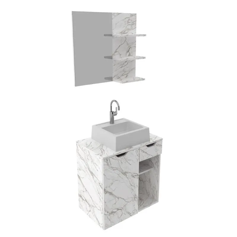 Conjunto Para Banheiro Bn3620 Mármore Branco Com Cuba Branca 35X34Cm Tecnomobili