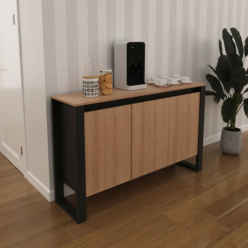 Balcão Para Escritório Com 3 Portas e Prateleiras 136cm