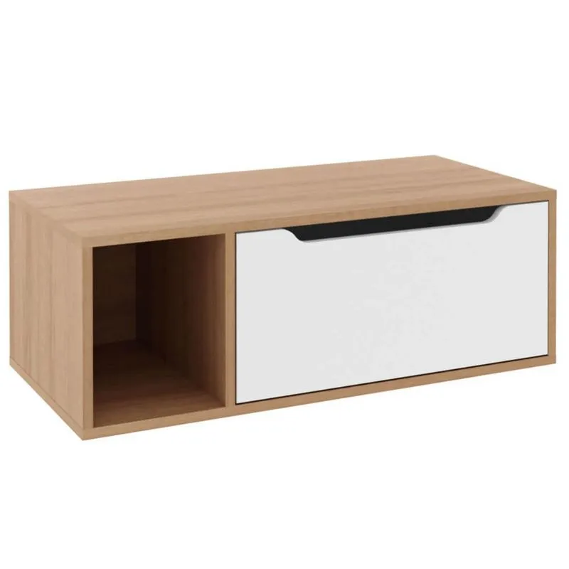 Balcão Amêndoa com Branco para Banheiro com 1 Porta e Nicho BN3644 80cm Tecnomobili