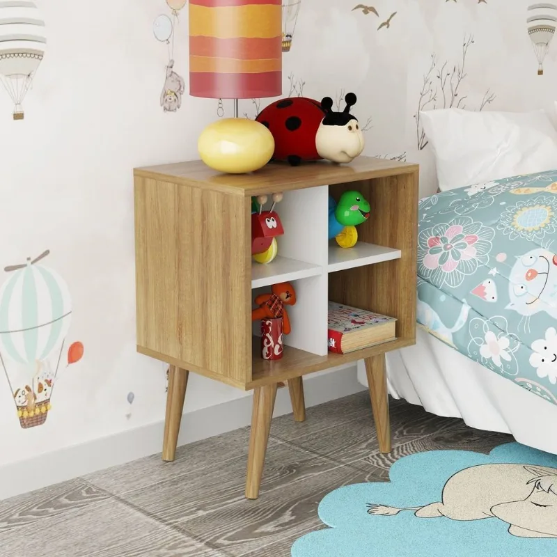 Mesa de Cabeceira para Quarto Infantil Angel Espresso Móveis Laranja/Amendoa/Branco Off Amendoa/Branco Off