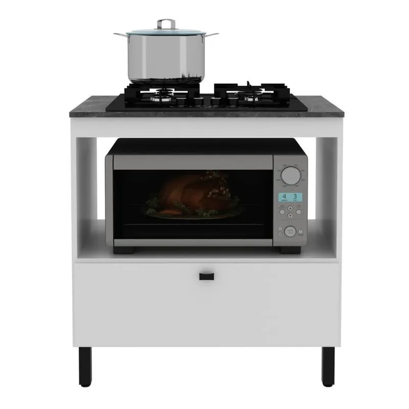 Balcão Cozinha Cooktop 4 Bocas Branco com 1 Porta Basculante e Nicho Para Forno ou Forno-Microondas BL3315