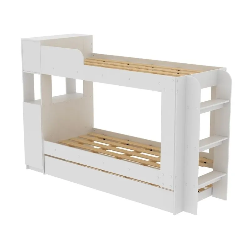 Treliche Com Cama Auxiliar Adulto Baú Superior Escadas Armário 1 Porta Prateleiras Internas Branco