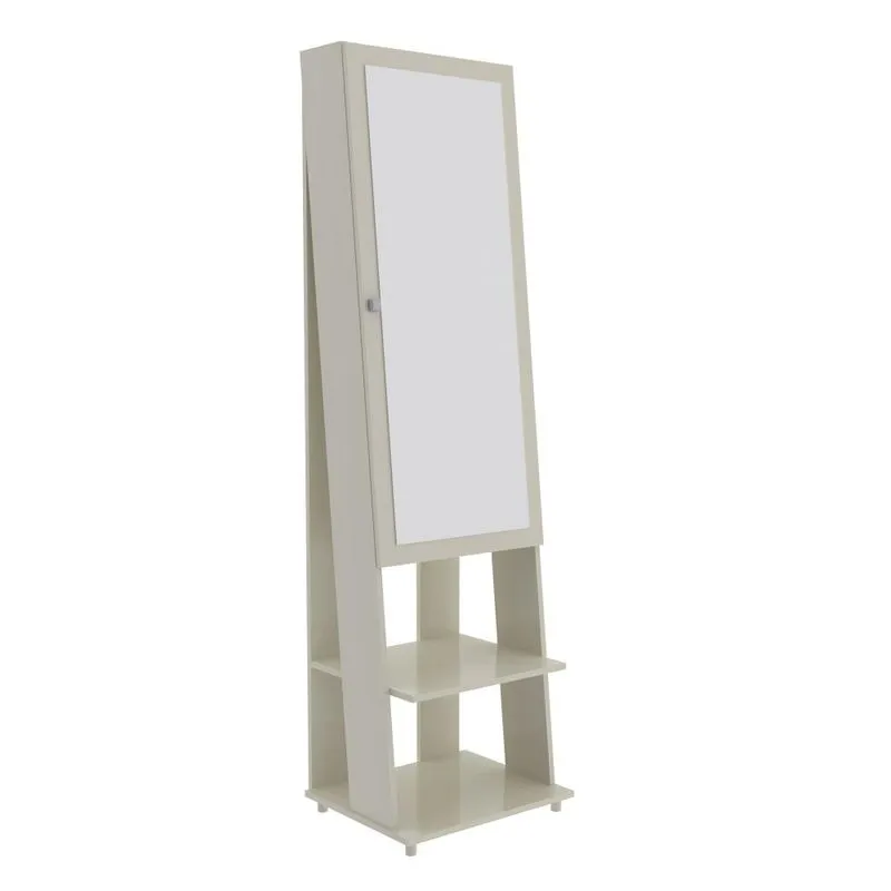 Espelho De Chão Retangular 175X49Cm Com 2 Prateleiras Organizador Porta Acessórios Inclinado Retrô