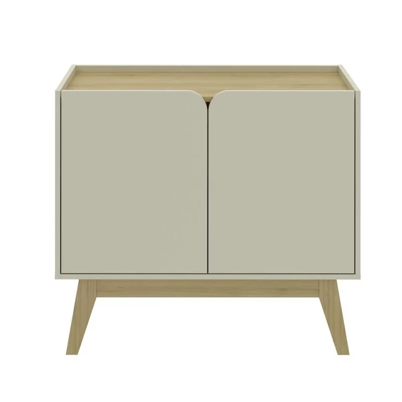 Balcão Aparador 90 Cm Moderno Sofisticado com 2 Portas Minimalistas e Pé De Madeira Carvalho
