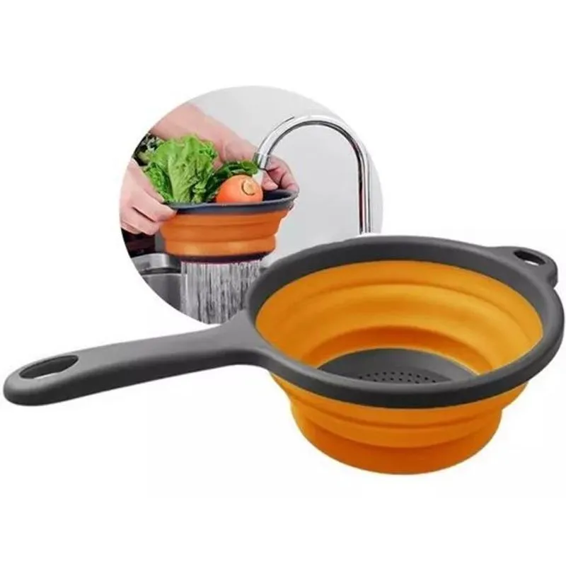 Escorredor De Silicone Compacto Retrátil 23cm Laranja