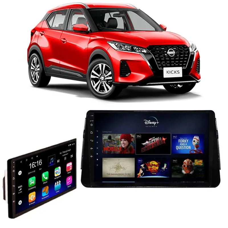 CENTRAL MULTIMÍDIA NISSAN KICKS 2015 A 2022 TELA DE 9 POLEGADAS ANDROID 10 CARPLAY SEM FIO CÂMERA DE RÉ HD