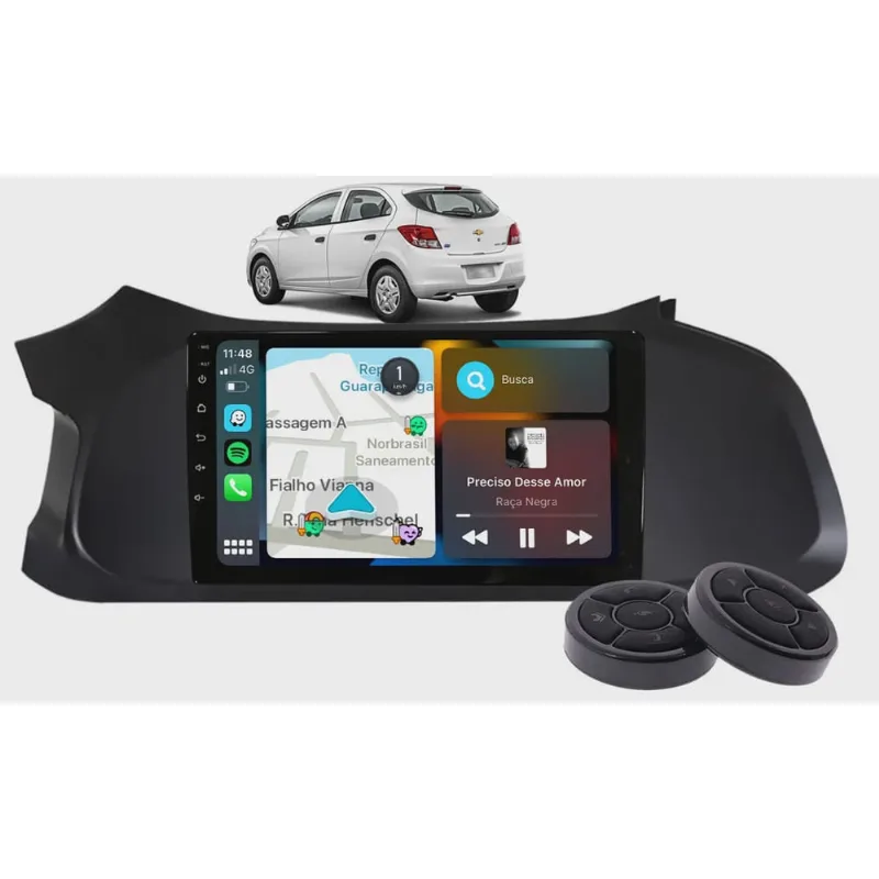 Central Multimídia Android Chevrolet Onix Tela de 9 Polegadas Bluetooth Comando de Voz gps Apple CarPlay e Android Auto + Comandos de Volante