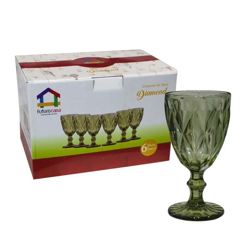 6 Taças Diamond Verde 300 Ml