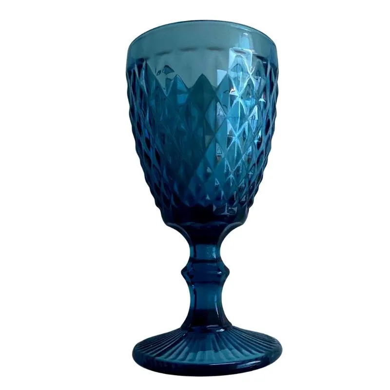 Jogo De Taças Vidro Azul 6 Unidade Bico De Abacaxi- 300Ml
