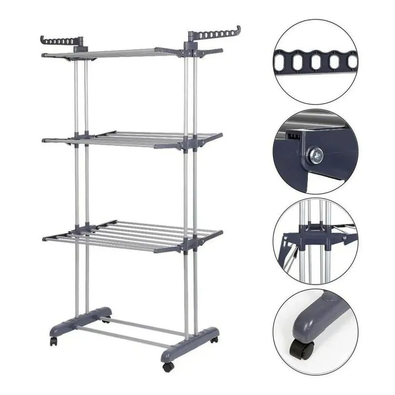 Varal De Chão 3 Andares Em Metal 170x126x64cm - Cinza