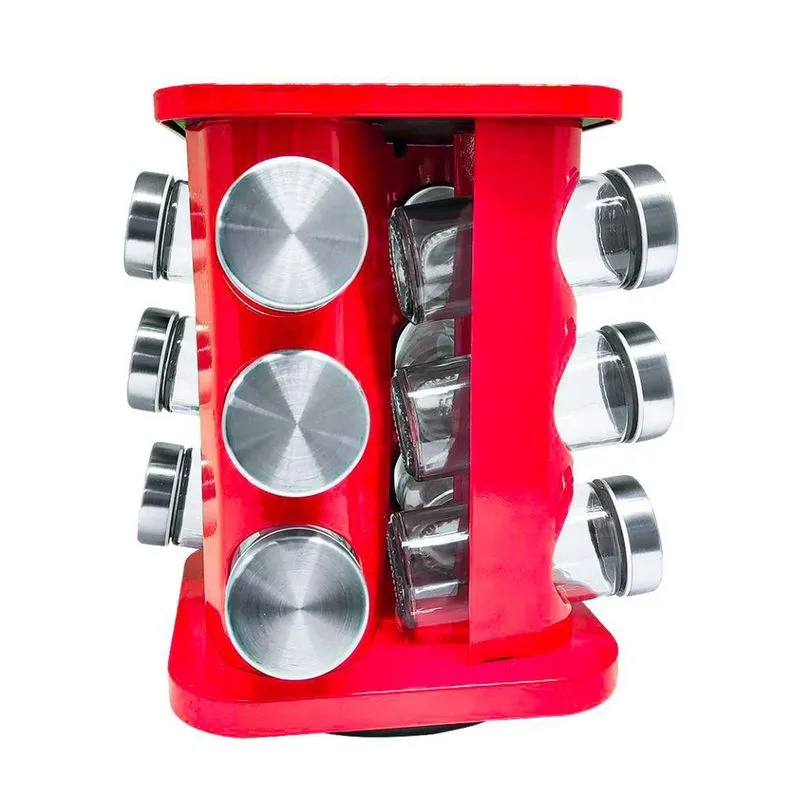 Porta Condimento Aço Inoxidável 12Pçs Vermelho Futuro Brasil