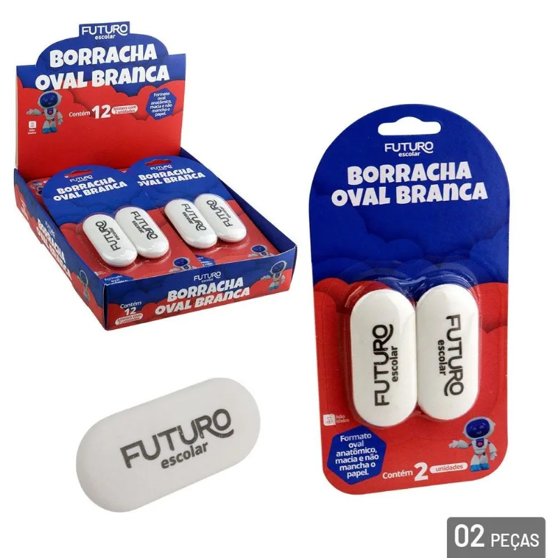 Borracha Escolar 02 Peças Oval Brancas - Tudo Em Caixa