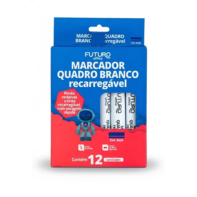 Marcador para Quadro Branco Futuro Azul Recarregavel com 12 Unidade