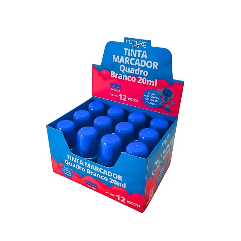 Tinta para Marcador Quadro Branco Futuro 20ml Azul com 12 Unidades