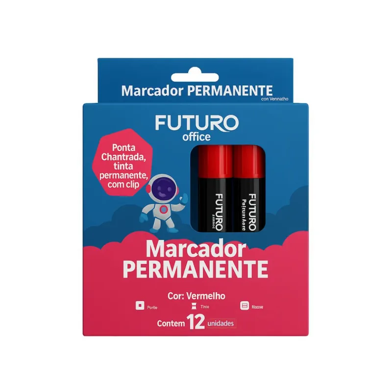 Marcador Permanente Futuro Vermelho com 12 Unidades