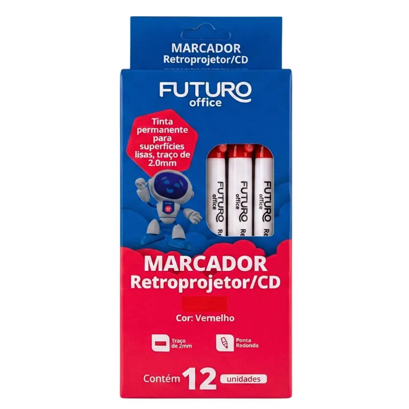 Marcador Retroprojetor Futuro Vermelho com 12 Unidades