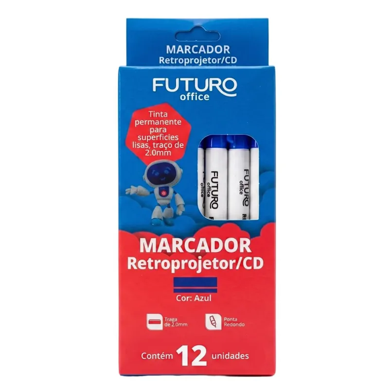Marcador Retroprojetor Futuro Azul com 12 Unidades