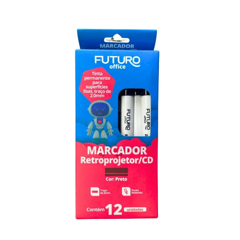 Marcador Retroprojetor Futuro Preto com 12 Unidades