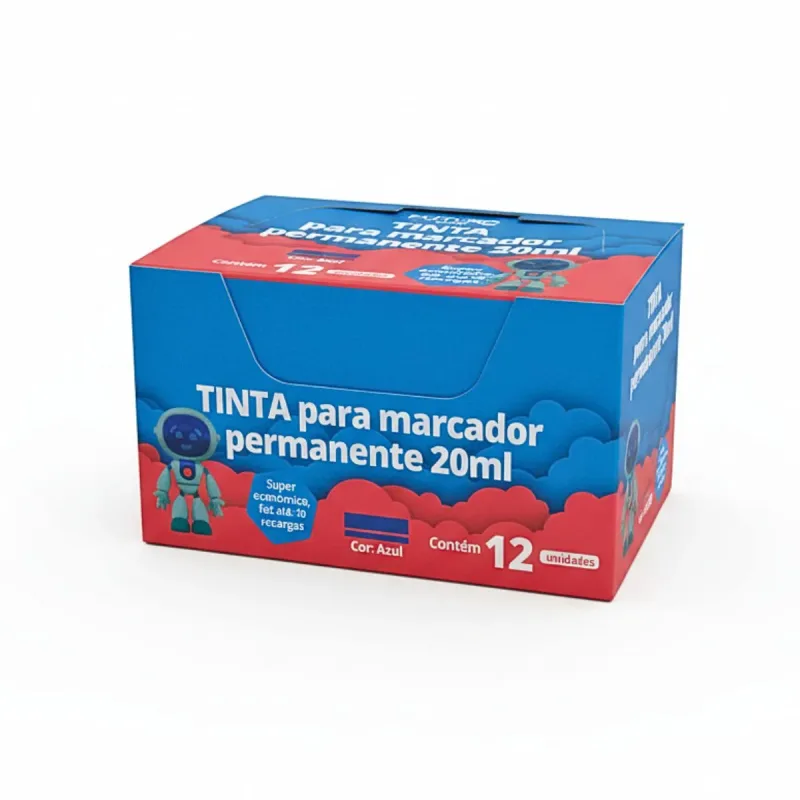 Tinta para Marcador Permanente Futuro Azul 20 Ml com 12 Unidades
