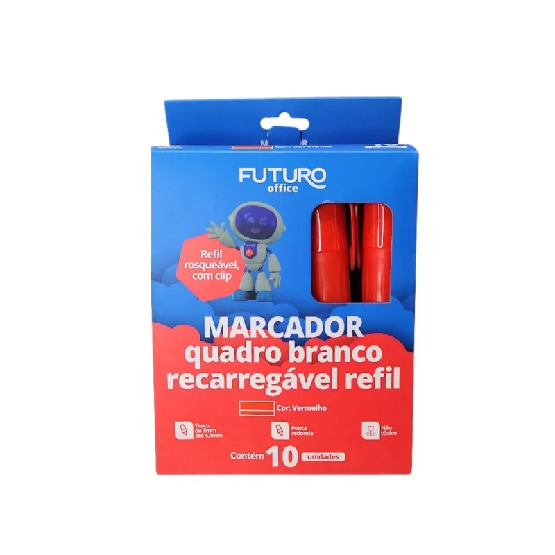 Marcador para Quadro Branco Futuro Vermelho Recarregavel Refl com 10 Unidades