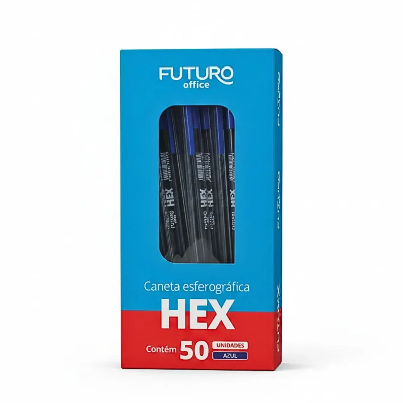 Caneta Esferografica Futuro Hex Azul 1.0mm com 50 Unidades