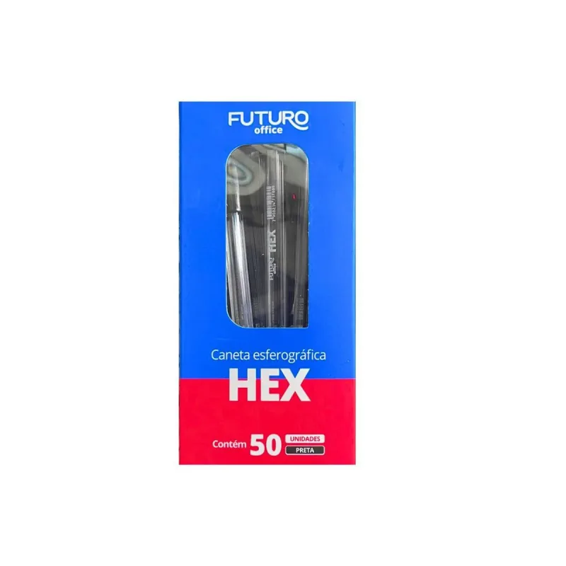 Caneta Esferografica Futuro Hex Preta 1.0mm com 50 Unidades