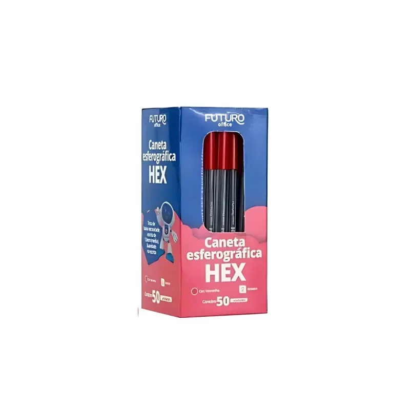 Caneta Esferografica Futuro Hex Vermelha 1.0mm com 50 Unidades