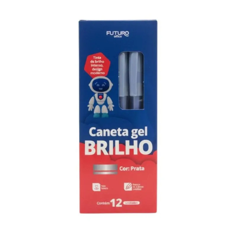 Caneta Gel Brilho Futuro 1.0mm Prata com 12 Unidades