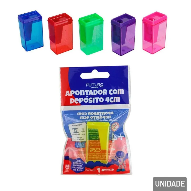 Apontador De Plástico Simples Com Depósito Color - Tudo Em Caixa