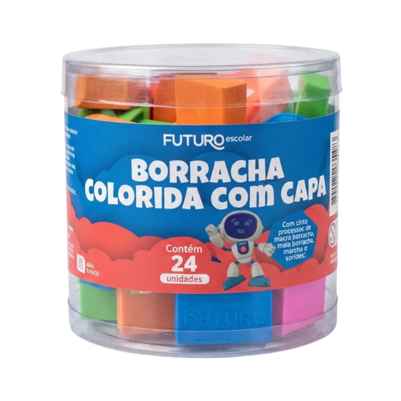 Borracha Colorida Futuro com Capa Pote com 24 Unidades