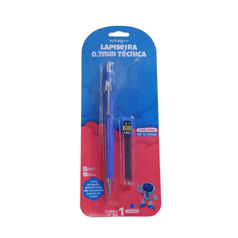 Lapiseira Tecnica Futuro 0.7mm Azul com Tubo 12 Minas