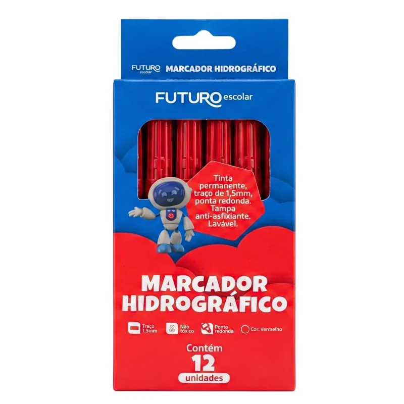 Marcador Hidrografico Futuro Vermelho com 12 Unidades