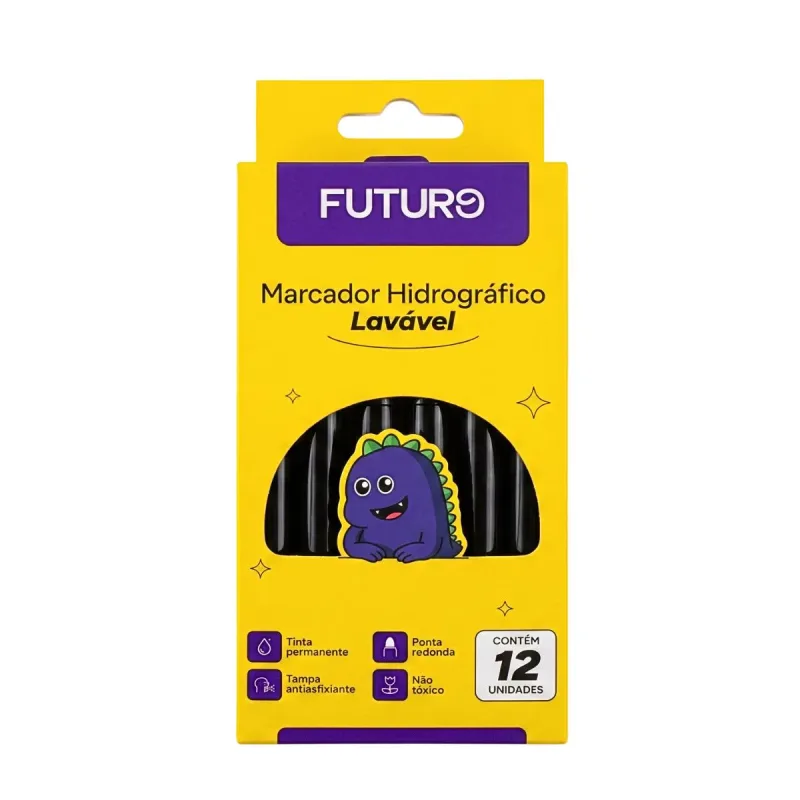 Marcador Hidrografico Futuro Preto com 12 Unidades