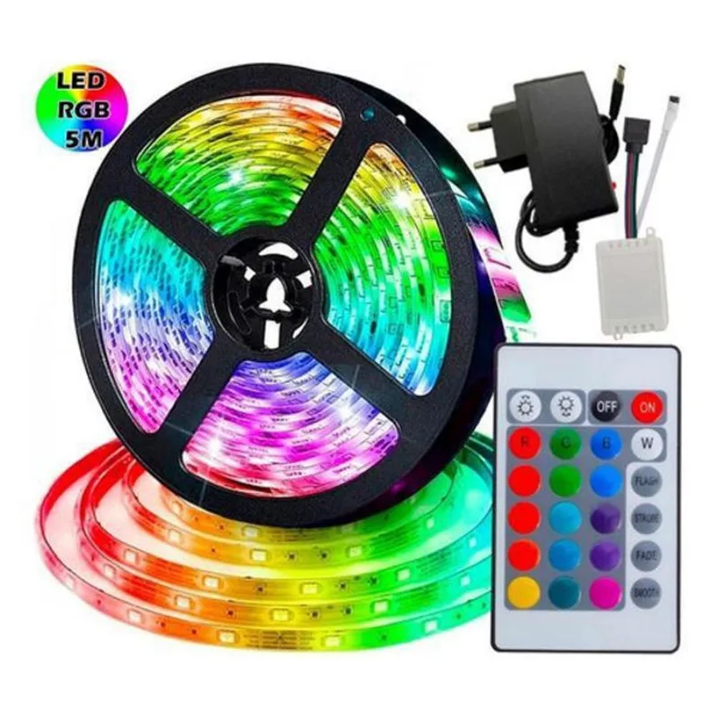 Fita Led 5M Ultra Rgb Prova D'Agua Com Fonte E Controle
