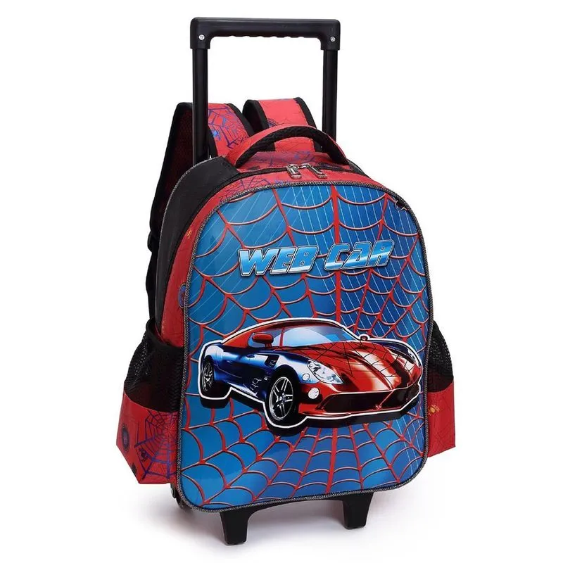 Kit Mochila Com Rodinhas E Lancheira + Estojo Web Car