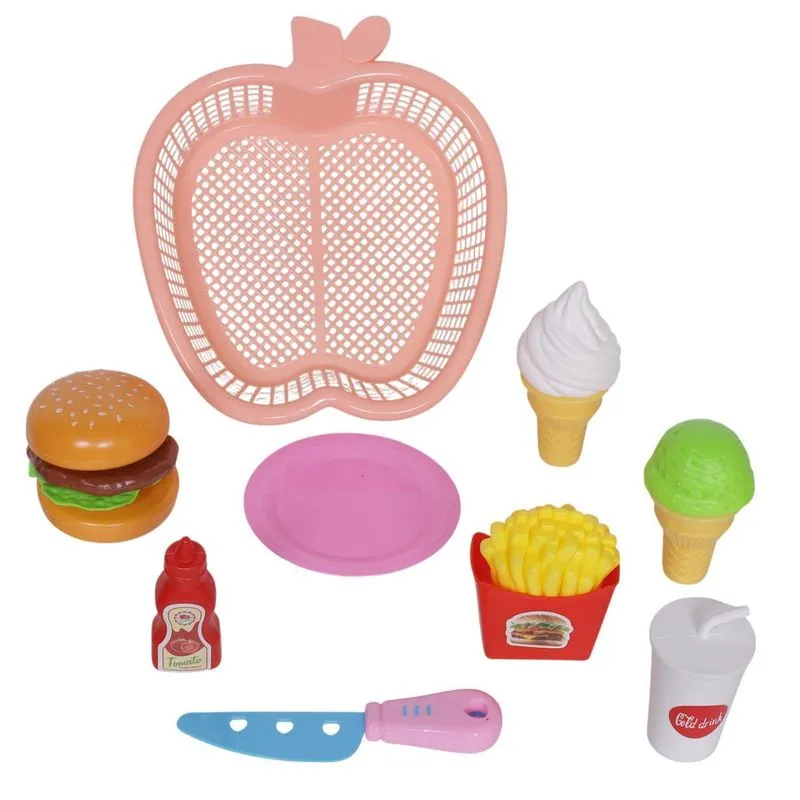Kit Fast Food Comidinha Infantil Com Cesta Maça 9 Pçs