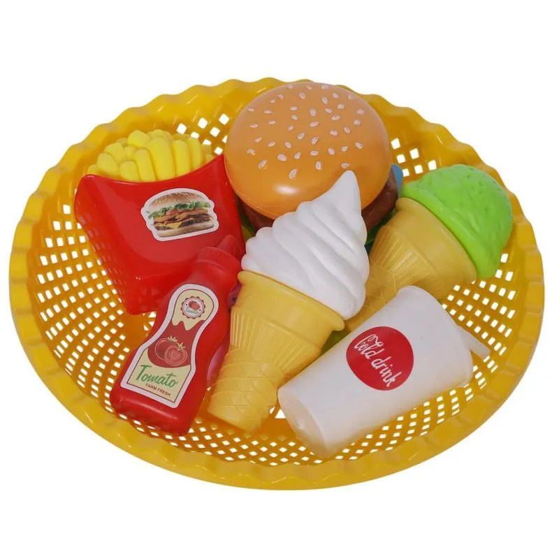 Kit Fast Food Comidinha Infantil Com Cesta 9 Pçs