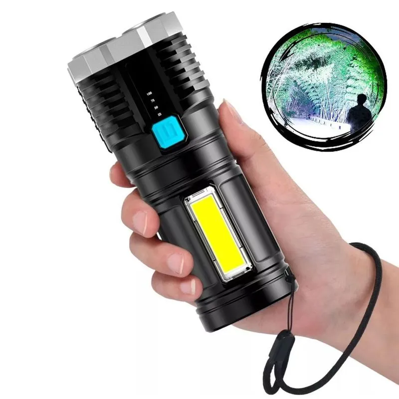 Alta Potência Alcance 4 Led +cob Lanterna Usb Recarregável