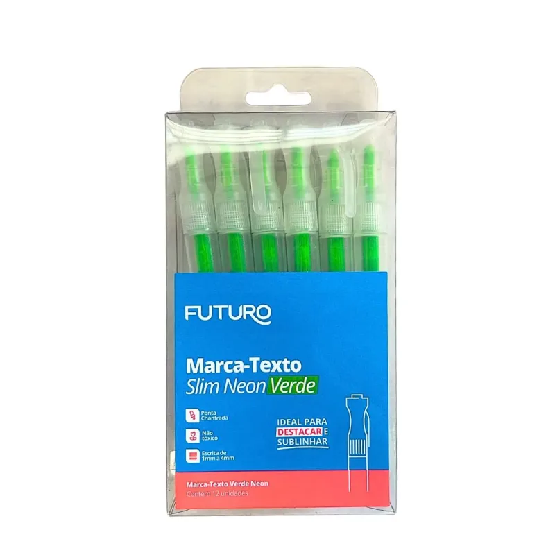 Marca Texto Slim Futuro Neon Verde com 12 Unidades