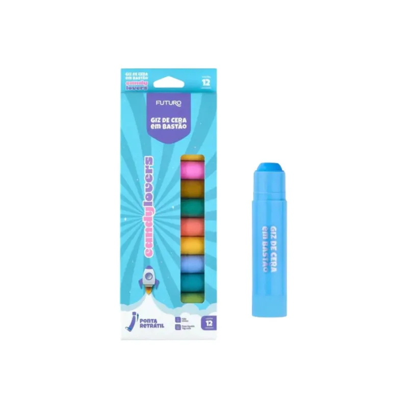 Giz de Cera em Bastao Futuro Retratil Candy Lovers com 12 Cores
