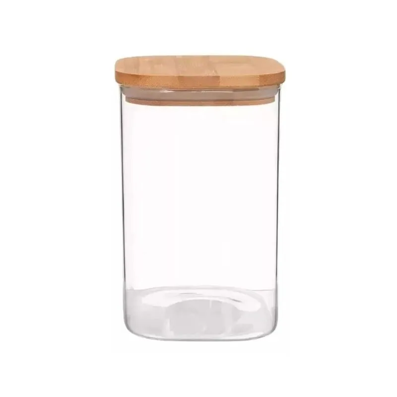 Pote Acrilico Com Tampa De Bambu 1200ml